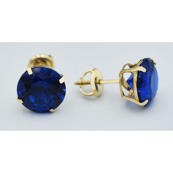 Genuine 8.20 Cts Royal Blue Topaz Stud Earrings 14K Gold
